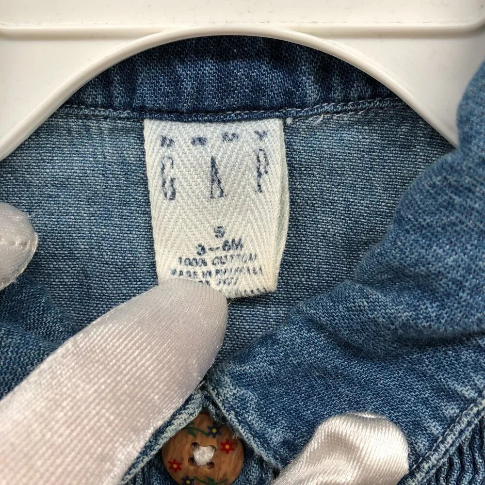 Vintage Baby Gap 3-6M‎ Denim Dress Smocked Collared Prairie Cotton Blue